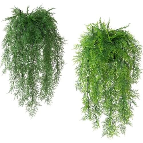 Artificial Leaves Plastic Hanging Fern Plant Vine Wall Garden Living Room Club Bar Decorated Fake Leaves Green Grass Plant