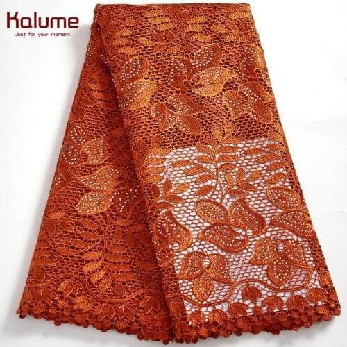 Kalume Guipure Nigerian Lace Fabric Brown High Quality African Guipure Cord Lace Fabric With Stones For Sewing Diy Dress F2568