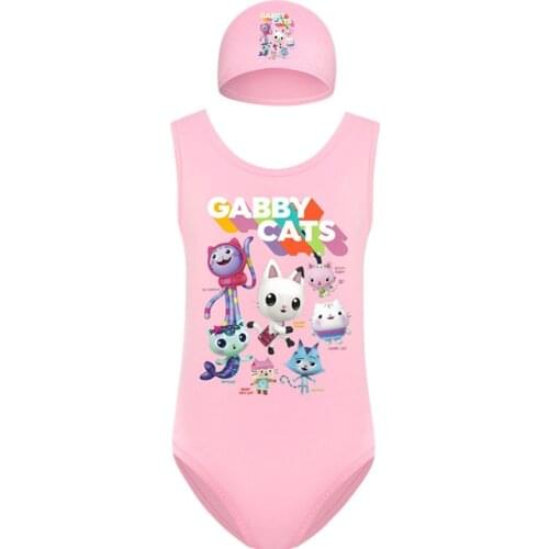 2-14 Years New Gabby Cats Girls Swimsuit New One-piece Swimwear Childrens Cartoon Swimwear Girls Summer Casual Beachwear