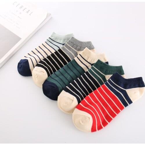 5 Pairs/lot New Summer Men Socks Short Ankle Socks Cotton Pinstripe Green Red Contrast Solor Casual Sock Size 39-43