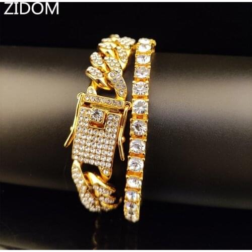 Men/Women Hip hop iced out bling cuban chain bracelets AAA rhinestone 5mm width tennis chain bracelet Hiphop jewelry charm gifts