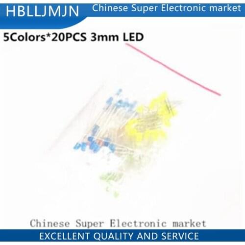 200PC 3MM 5MM Led Kit Mixed Color Red Green Yellow Blue White Light Emitting Diode Assortment