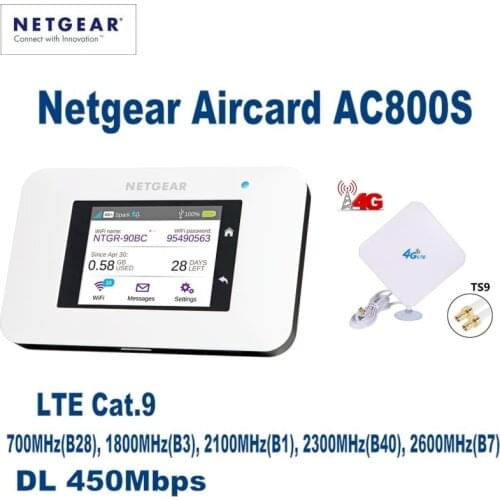 Netgear Aircard AC800S Cat9 450Mbps Portable 4G LTE WiFi Hotspot plus with 35dBi 4G external indoor LTE WIFI Antenna