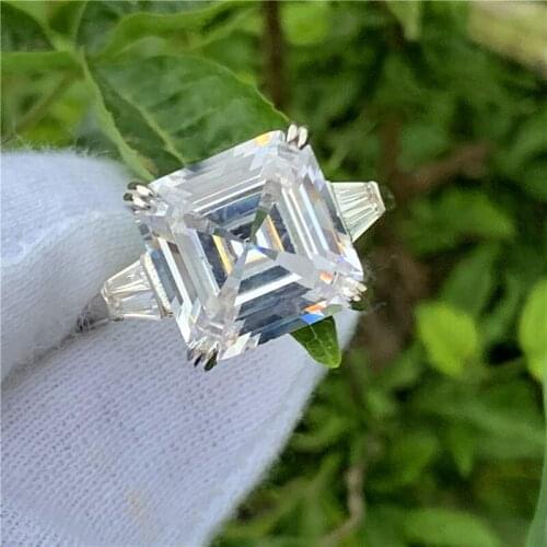 Fashion Promise Ring Asscher cut 12mm AAAAA cz 925 Sterling Silver Engagement Wedding Band Rings for women men Jewelry