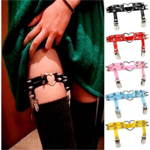 Female Women Sexy Harajuku Elasticity Heart Faux Leather Harness Tight Suspender Punk Strap Leg Ring Garter Belts Bondage gothic