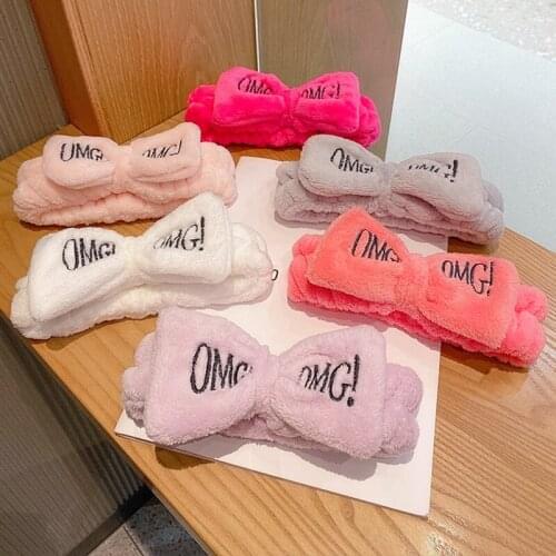 Dot Striped Cat Shape Hairband Bow OMG Letter Headwear Fleece Coral Wash Face Bath Makeup Turban Women Girls Hair Accessories