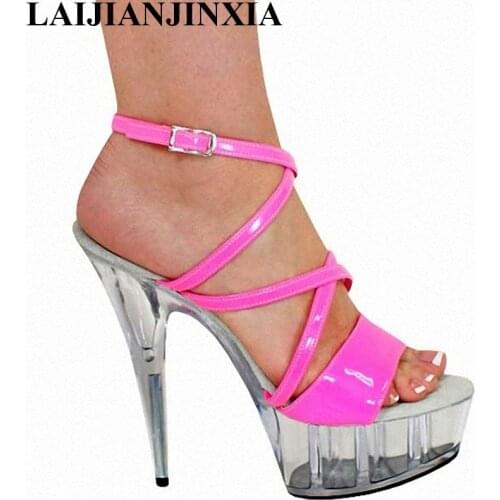 LAIJIANJINXIA 15CM Crystal Nightclub Sexy Slippers Shoes Women Dancing Shoes Party Dance Shoes Sexy High Heels Modal Shoes