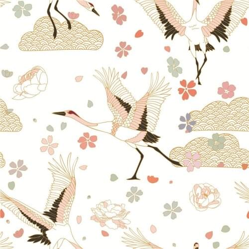 145cm*100cm polyester chiffon fabric dress n graceful crane pattern custom printed thin shirt sewing fabric