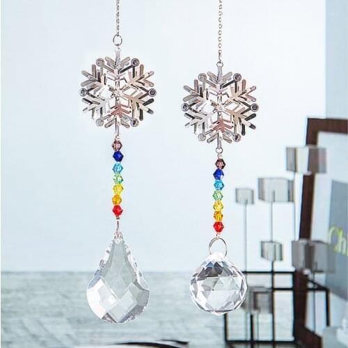 Snowflake Crystal Flower Prism Suncatcher Rainbow Maker Pendant Hanging Decoration Window Garden Sun Catcher for Christmas Gift