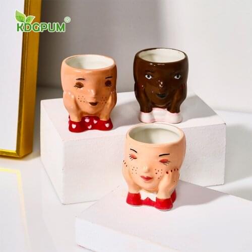 Modern Handmade Ceramic Vase Doll Succulent Flower Pot Nordic Green Potted Ins Style Home Decoration Crafts Ornaments