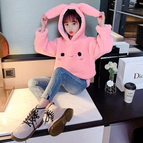 Boys' Girls' Hoodies Sweatshirts Kids Outwear 2021 Pink Beige Plus Velvet Thicken Winter Autumn Top Pullover Cotton Childrens C