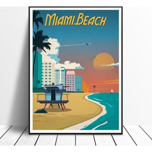 VINTAGE MIAMI BEACH Painting Canvas poster Wall Art Pictures for Living Room Home Decoration No Frame