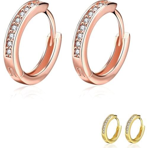 ZEMIOR Single Row Round Hoop Earrings For Women Gold Color Luxurious Clear Cubic Zirconia Earring Party Female Fashion Jewelry