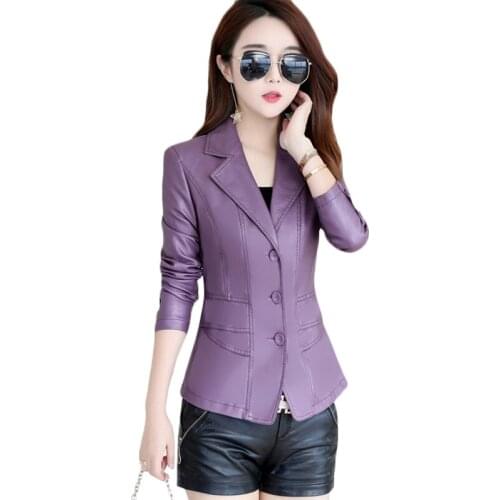 Autumn Winter Short Leather Blazer Women Plus size Pu Leather Jacket Female Casual Overalls Motorcycle Leather Jackets 5XL F944