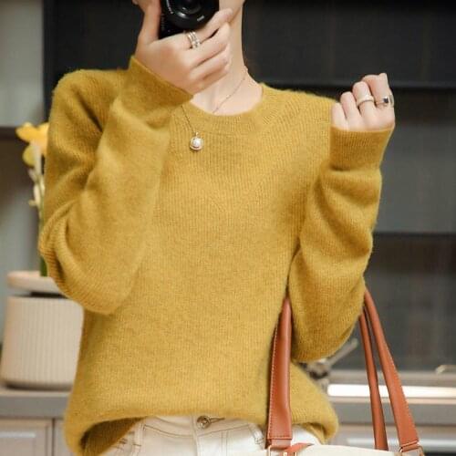 Autumn Winter Womans Sweaters Female Pullovers Round Collar Long Sleeve 100% Wool Knitted Jumpers Clothing Fit Tops Pull Femme