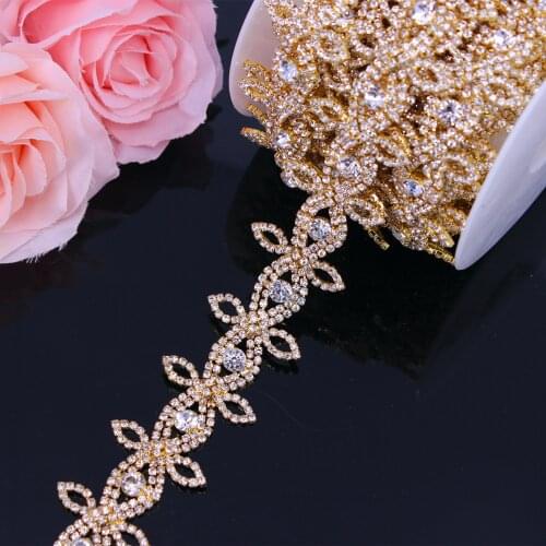 Gold Rhinestone Trimming Belt for women Crystal Rhinestone Chain Bridal Sash Rhinestone Trim Iron On Applique For Dresses