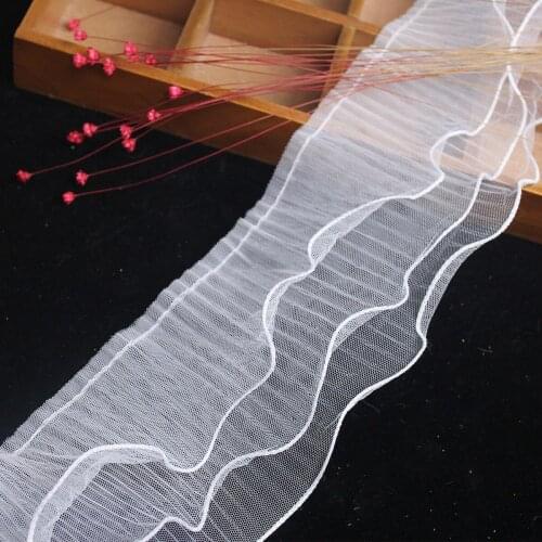 1M Pleated White Lace Fabric 12cm Guipure Lace Material Trim Ribbon Tulle Sewing Curtain Ribbons Craft Supplies dentelle PY-8