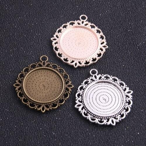 2pcs Three Color Alloy Cameo Double-Sided Filigree 25mm Round Cabochon Pendant Setting Jewelry Blank Findings 6B984