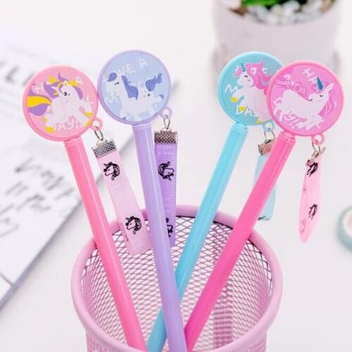 4pc Kawaii Gel Pen Creative Cartoon Ribbon Unicorn Pen Black Signature Pen 0.38MM Office School Supplies Korean Stationery