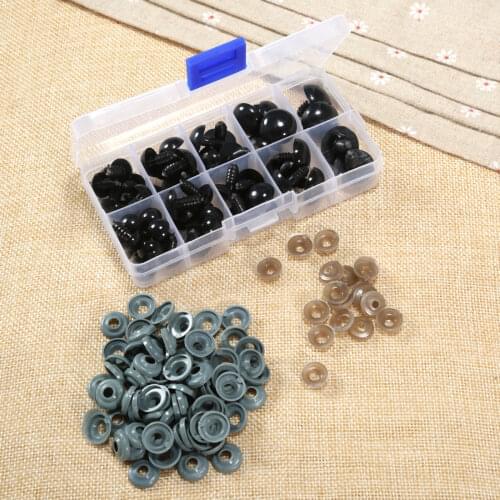 52 Sets 12-20mm Black Plastic Safety Eyes with Washers & Box for Plush Animal Doll Teddy Bear Puppets Toys Hand DIY Sewing Craft
