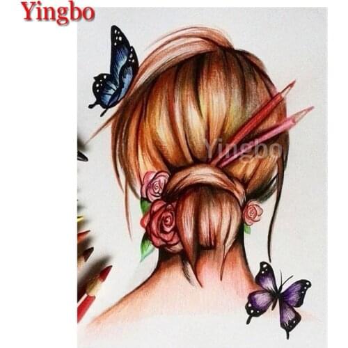 5d Diy Full Square Diamond Diamond Painting Pretty girl with hair and butterflies Diamond Embroidery Cross stitch Rhinestones