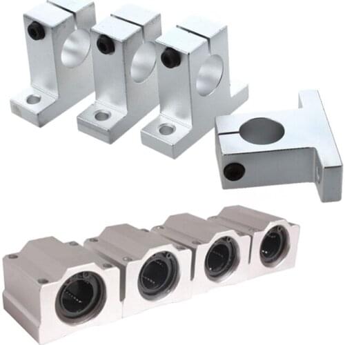 8 Pcs 20Mm Aluminium Bearing: 4 Pcs Shaft Support Pillow Block & 4 Pcs SC20UU Linear Motion Ball Bearing Slide Bushing for CNC