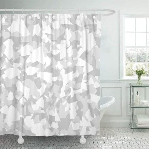 Abstract Camouflage Geometric Camo Monochrome White Chaotic Arctic Army Shower Curtain Waterproof Polyester Fabric 60 x 72 Inche
