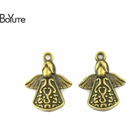 BoYuTe (60 Pieces/Lot) 20*16MM Vintage Angel Pendant Charms Diy Hand Made fit Phone Bracelet Necklace Key Chain Communion Gifts