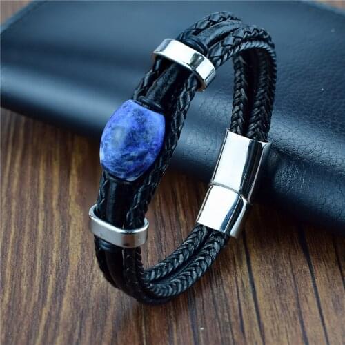 Fashion Natural Stone Beads Mens Bracelet for Women Unique Multilayer Genuine Leather Charm Bracelets 9 Style Handmade Jewelry