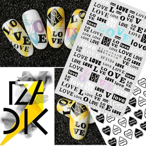 Label Love 3D Nail Stickers Decoration Adhesive Decal Manicure Design Number Letter Nail Wraps Transfer Foil Sticker Slider