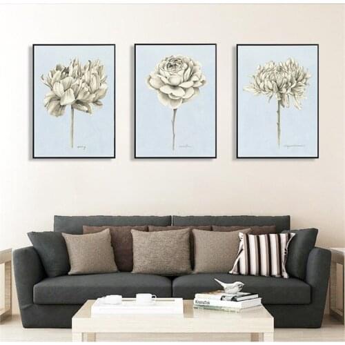 European and American Abstract Classic Flower Home Living Room Decorative Painting silver white color Canvas printing flower