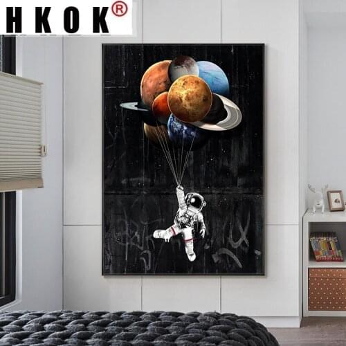 HKOK Astronaut Space Dreaming Stars Canvas Painting Posters and Prints Modern Wall Art Pictures Cuadros Living Room Home Decor