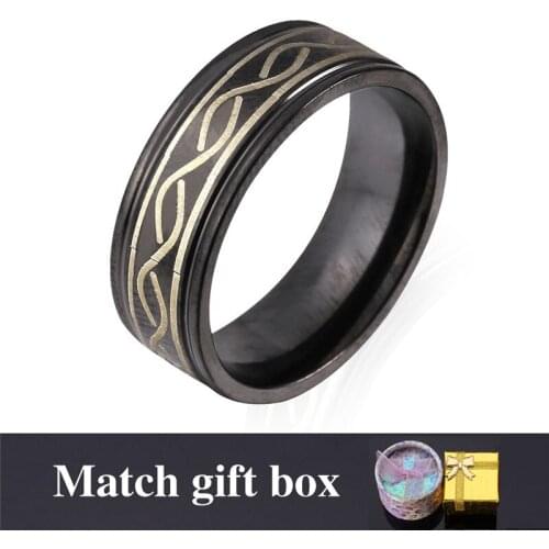 Kpop Black Ring Black Gun Color 316L Stainless Steel For Men Casual Jewelry With Gift Box Simple Streak Vintage Mens Ring R207