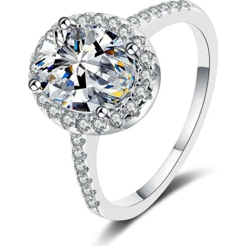 Passed Diamond Test Perfect Moissanite 925 Sterling Silver Round Shape Diamond Ring Anniversary Cocktail Party Luxury Jewelry