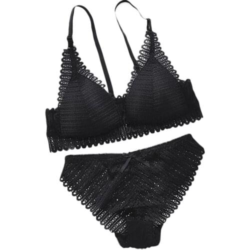 Sexy Women Lingerie Set Solid Color Sexy Lace Front Closure Wireless Bras Brassiere Low Rise Briefs Set Femme Underwear Set