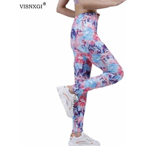 VISNXGI Colorful Floral Printing Pattern Leggings Women Fitness Pants Gym Clothing Push Up High Waist Workout Activewear Bottom