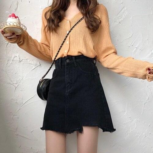 Summer High Waist Irregular A- line Skirt Raw Edge Denim Short Skirt for Women Woman Skirts Faldas Jupe