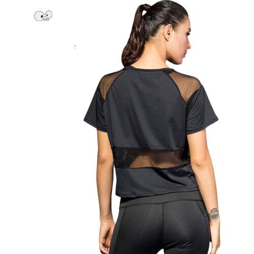 Summer Women Mesh Patchwork Yoga Tops Tee Dance Shirt Running Sports Fitness Tanks Sexy Gym Quick Dry Workout Exercises T-Shirt