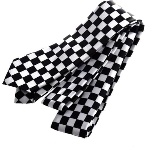 Mens Black White Plaid Checkered Necktie Neck Tie