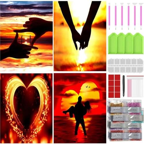 4x Chic Sunset 5D Diamond Painting Kits Crafts for Beginners Home Wall Decor Cross Stitch Arts Number