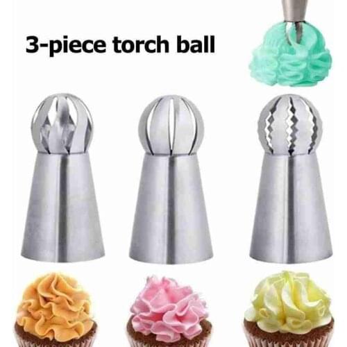 3pcs Pastry Bag Nozzle Russian Flower Torch Ball Cake Nozzle Kitchen Cream Cake Cookie Decor Kitchen Baking Tool