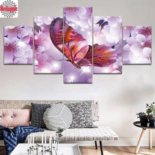Wall painting,diamond mosaic scenery 3d diy rhinestone Embroidery 5 Pcs diamond painting "Colorful Butterfly Animal" home decor