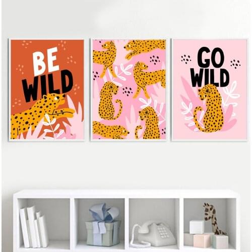 Wall Art Canvas Painting Nordic Print Poster Cartoon Wild Animal Leopard Leaf Nursery Pictures Baby Kids Room Home Decor Modular