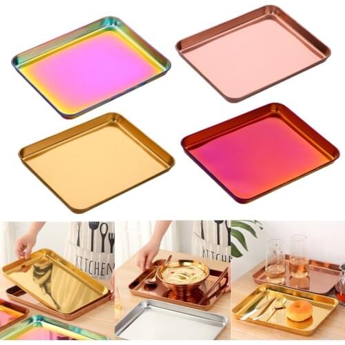Stainless Steel Cake Baking Pastry Tea Fruit Plate Cosmetic Storage Tray Bread Loaf Pans Kitchen Supplies
