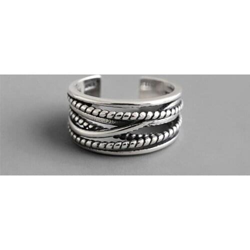 New Arrival Winding Twisted Thai Silver Multi-layer Retro 925 Sterling Silver Jewelry Irregular Geometric Opening Rings SR494