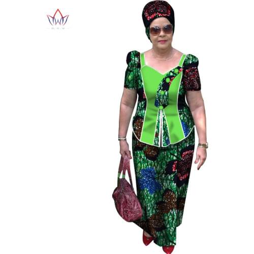 Summer New African Suits For Women Cotton Short Sleeve African Clothes Skirt Set Plus Size African Clothing Traditional WY3202