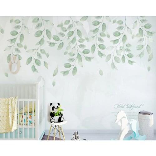 Custom wallpaper Nordic hand-painted small fresh leaves sofa TV background wall waterproof material