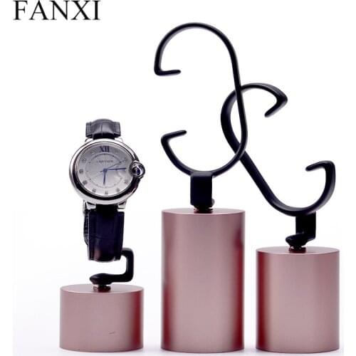 FANXI New Rose Gold &Black Metal Watch Display Stand with C-circle Watch Rack Holder Watch Organizer Jewelry Display Showcase