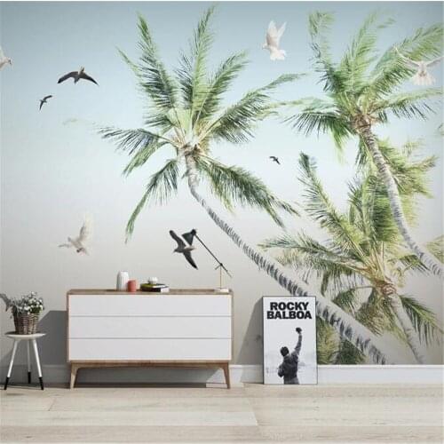 Milofi professional 3D large wallpaper mural hand-painted coconut tree seaside sea modern minimalist TV background wall mural