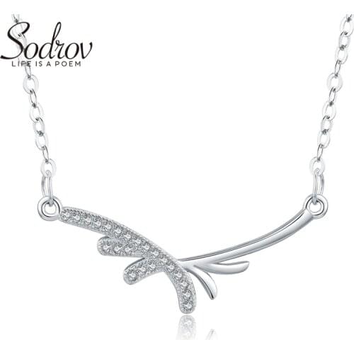 Sodrov 925 Sterling Silver Antlers Chain Necklace Trendy Elegant Romantic Fine Jewelry for Women